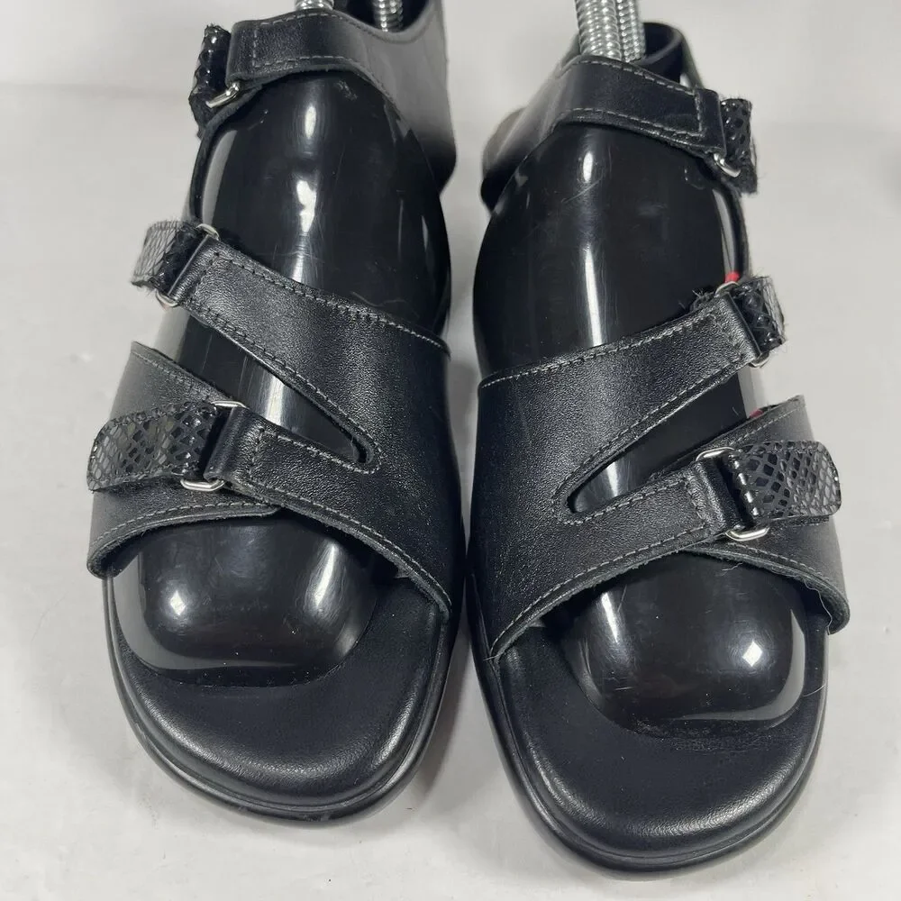 SAS Duo Women’s Black Leather Comfort Sandals Triple Strap Slides Size 8.5